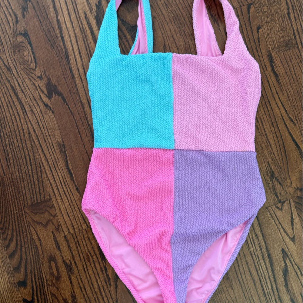 NWOT Show Me Your Mumu The Scrunch 1 Piece Swim Bathing Suit Barbie Colorblock